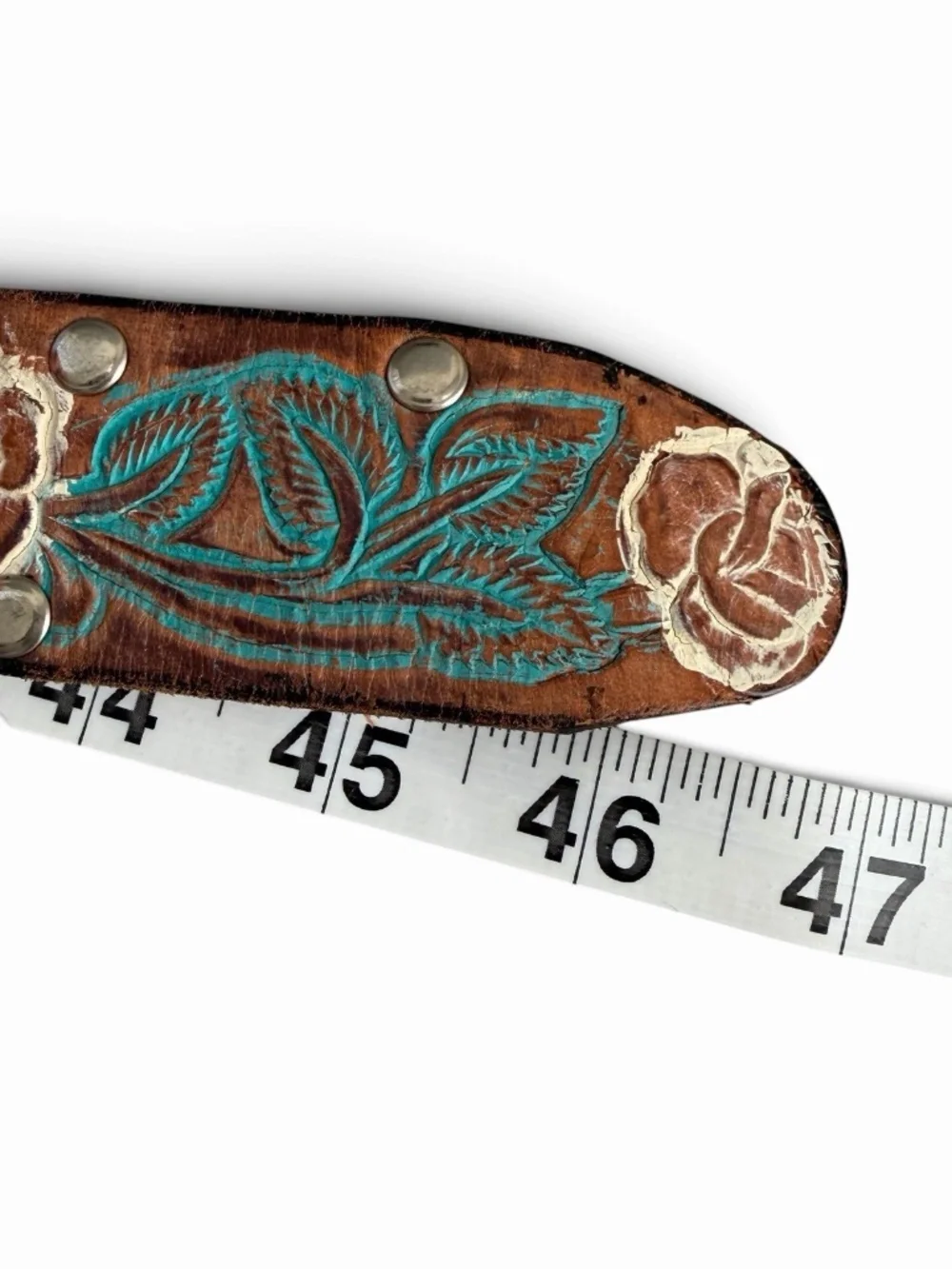 Leatherock Floral Tooled Leather Belt XL 39 Turquoise Removable Buckle Western